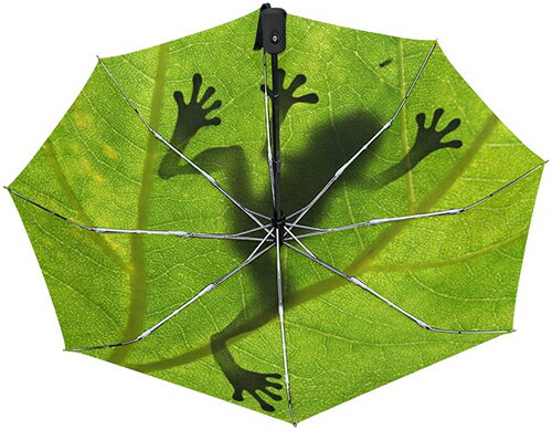 McKIKU【日本代購】彩繪陽傘 折疊雨傘 超強抗風 玻璃纖維 99％防紫外線 自動開閉-青蛙