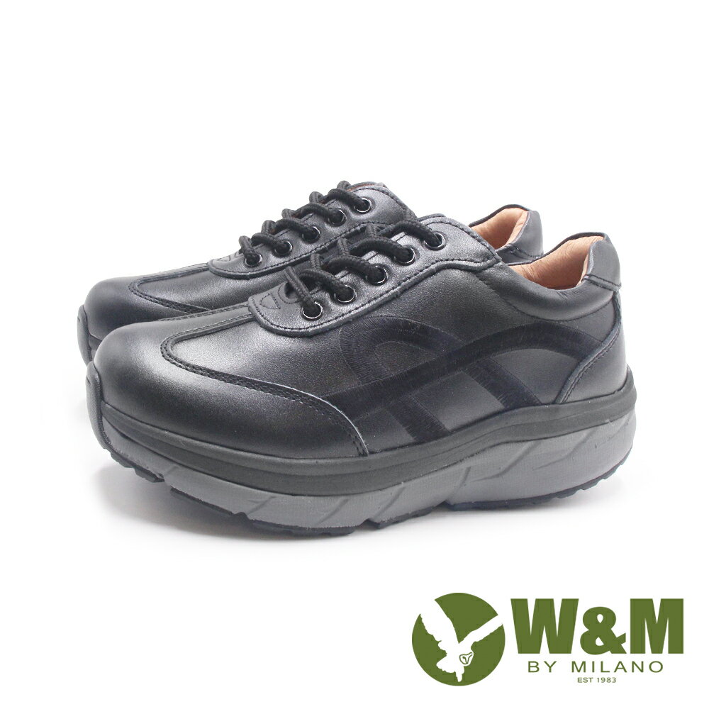 W&M(女)FIT減壓氣墊輕量厚底搖搖健走休閒鞋 女鞋-黑色