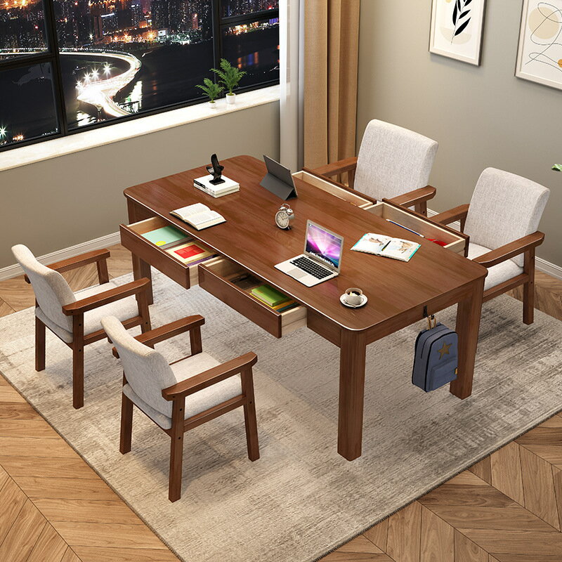 電腦桌 電腦椅 實木書桌家用客廳雙人寫字桌子北歐長條電腦桌簡約書房四人辦公桌