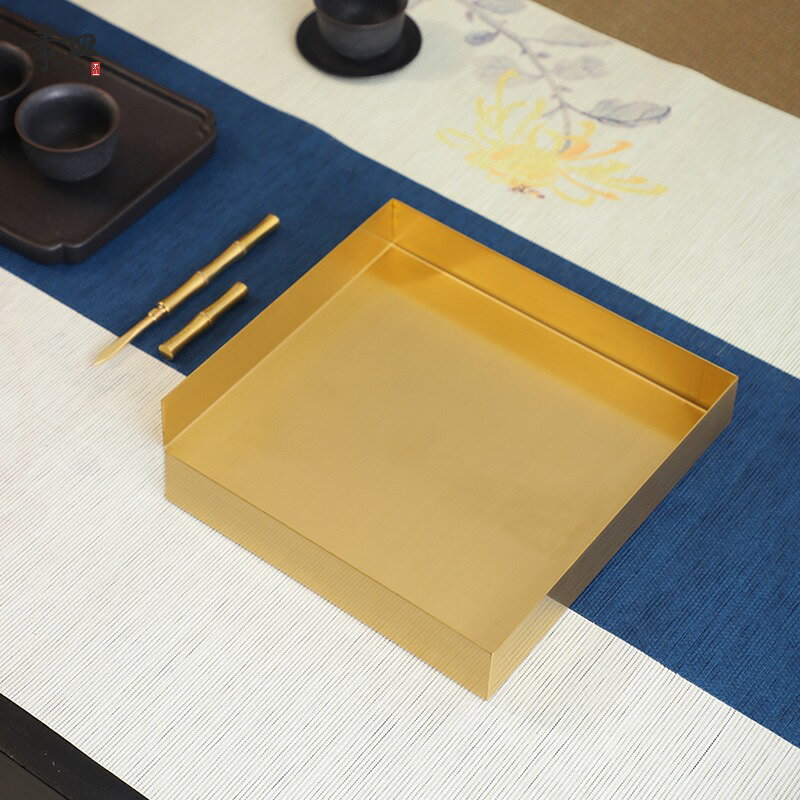 普洱茶餅盤分茶盤黃銅開茶器茶餅托盤收納分茶器茶具配件撬茶餅