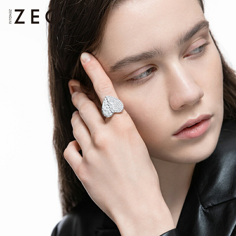 ZEGL寬面愛心戒指女ins小眾設計簡約氣質指環時尚個性網紅食指戒