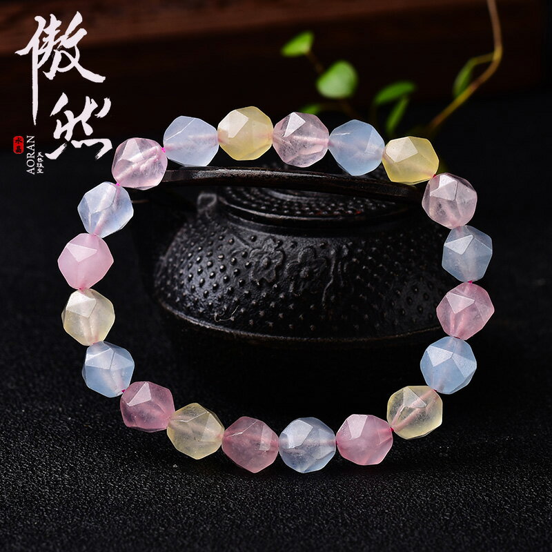 傲然糖果色玉髓手鏈 鉆石切面彩色玉髓手鏈 清新飾品彩玉髓手鏈