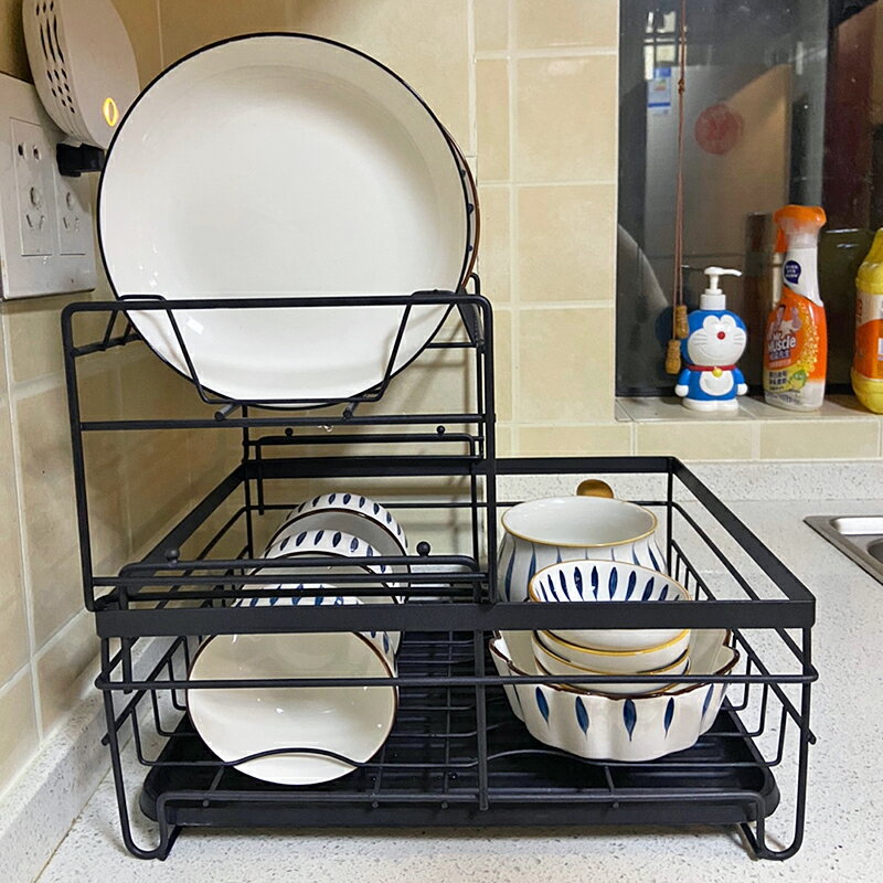 雙層碗碟架落地碗架多層收納架放碗盤瀝水置物架廚房用品家用大全
