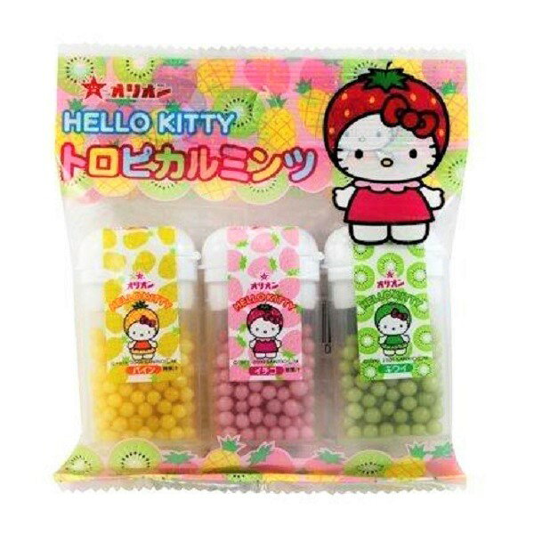 【江戶物語】Orion Hello Kitty 迷你3入糖 熱帶水果糖粒 鳳梨/草莓/奇異果味 三麗鷗 日本糖果
