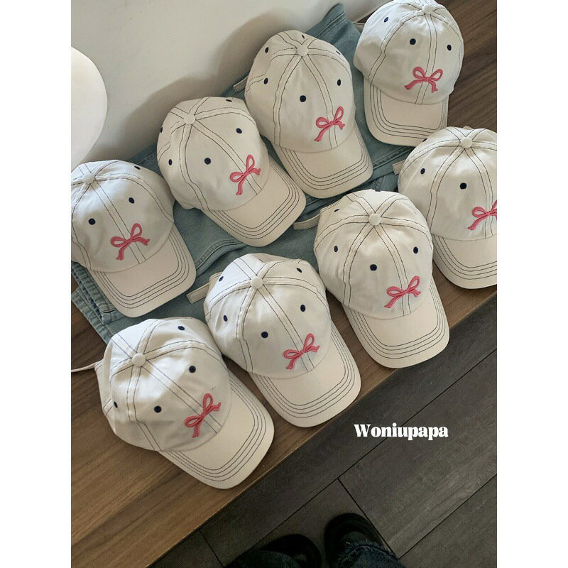 韓國ins同款蝴蝶結棒球帽女夏季甜美可愛立體刺繡軟頂防曬鴨舌帽