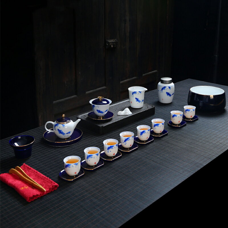 白瓷手繪茶具套裝家用簡約蓋碗茶杯茶壺功夫茶具陶瓷泡茶碗