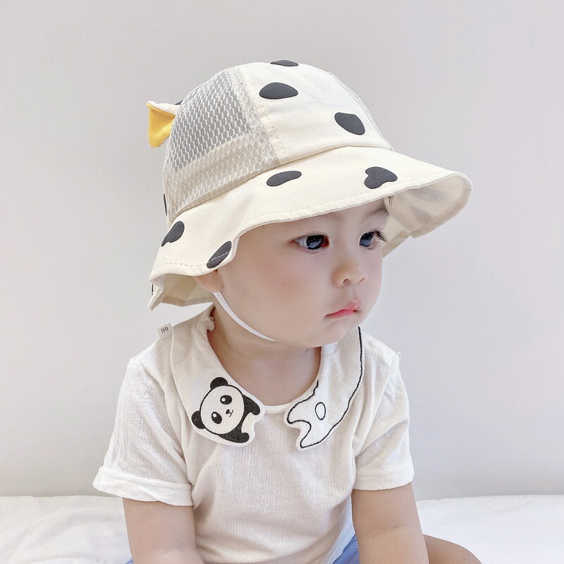 1一2歲嬰兒帽子夏季薄款男寶寶奶牛網眼防曬遮陽漁夫涼帽夏天透氣