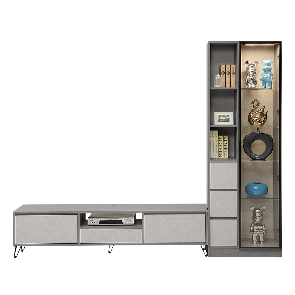 【直人木業】JASPER現代風展示電視櫃組248公分(展示櫃三抽置左68公分+電視櫃180公分) 1