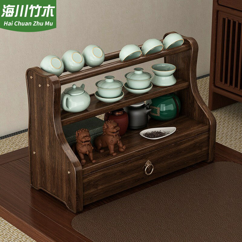 免運 公司貨 附發票 速發 博古架 展示架 茶葉罐架 收藏架 古董架 藏品展示架 桌面小型博古架客廳茶杯架現代中式茶具帶抽收納展示架茶壺擺放架 支持訂製
