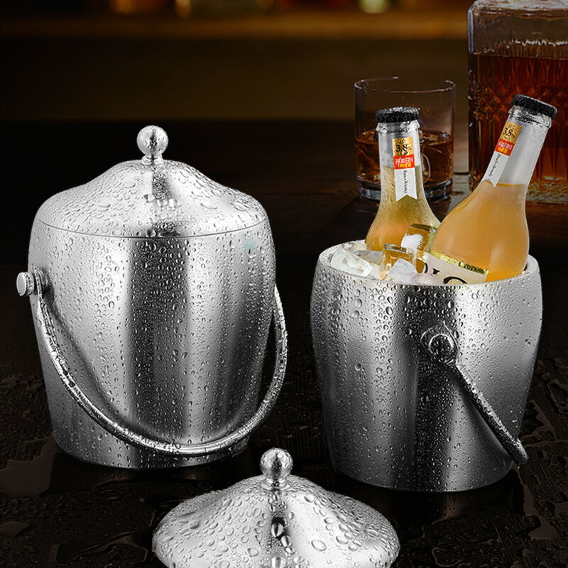 不銹鋼冰桶保冷帶蓋KTV酒吧商用香檳桶啤酒冰鎮桶家用保溫冰塊桶