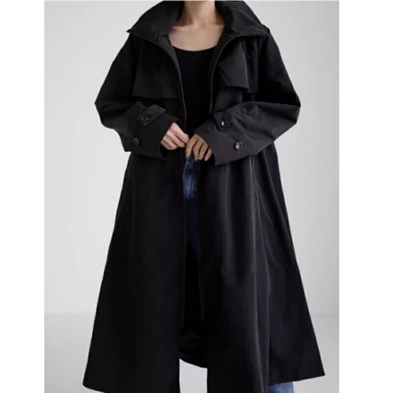 【巴黎精品】現貨+預購 斗蓬披風外套-休閒氣質連帽過膝長款披風女外套黑色a1in7