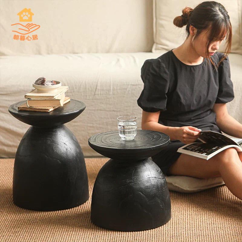 廠家直出 木墩 矮凳 邊幾 凳子 換鞋凳 墩子黑色北歐木墩樹樁樹墩原木實木根雕擺件碳化矮凳凳子民宿茶幾 工廠現貨 八折下殺syeb