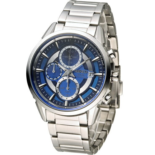 WIRED SOLAR 潮流玩家太陽能計時腕錶 V176-0AK0B(AY9001X1)-42mm-藍面鋼帶【刷卡回饋 分期0利率】【APP下單4%點數回饋】