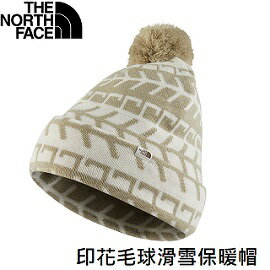 [ THE NORTH FACE ] 印花毛球滑雪保暖帽 卡其白 / 針織帽 毛帽 / NF0A4SIE2AU