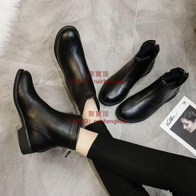 加絨短筒棉靴秋冬真皮馬丁靴女短靴百搭英倫冬靴及踝靴【聚寶屋】【聚寶屋】