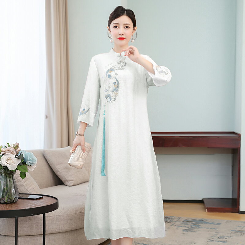 新款中國風旗袍改良版連衣裙氣質女神范衣服復古古典刺繡女裝