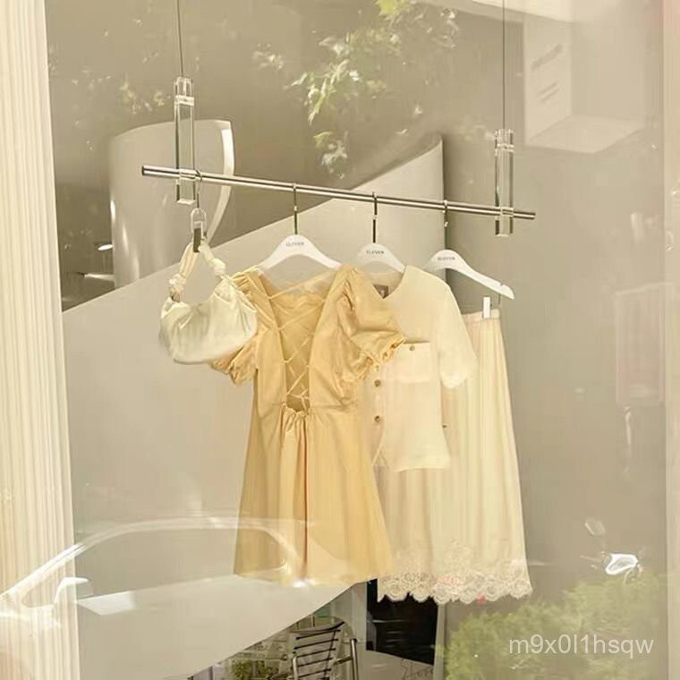 免運 服裝店吊頂展示架亞剋力不銹鋼吊頂掛衣架鋼絲掛衣桿櫥窗陳列吊架貨架 掛衣架 落地衣 收納架 服飾架