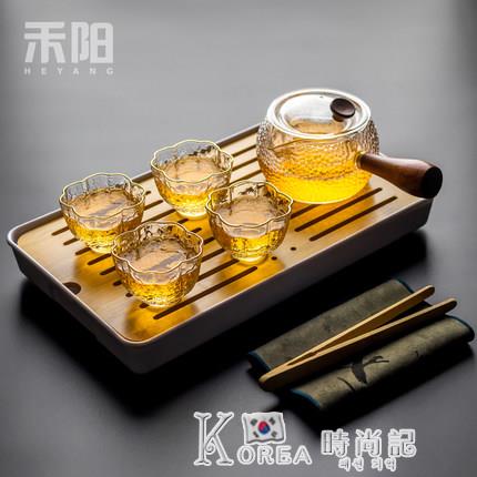 廚房用品~加厚玻璃茶壺耐高溫側把壺煮茶器家用煮茶壺燒水泡茶器茶具套裝 雙11全館免運