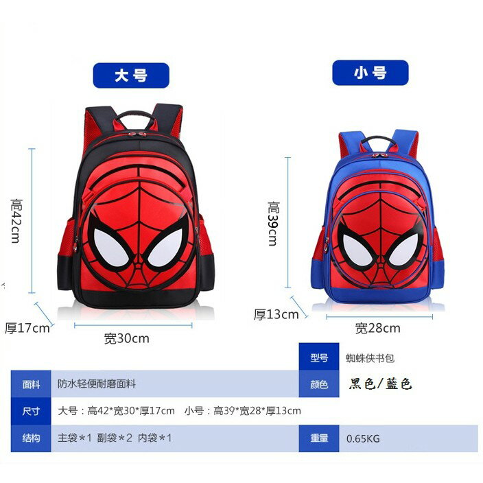 櫻桃嚴選 蜘蛛人書包 子母包 護脊護背 國小書包 蝙蝠俠 鋼鐵人 美國隊長 超人 國小1-6年級 3D夜間反光 高品質 6