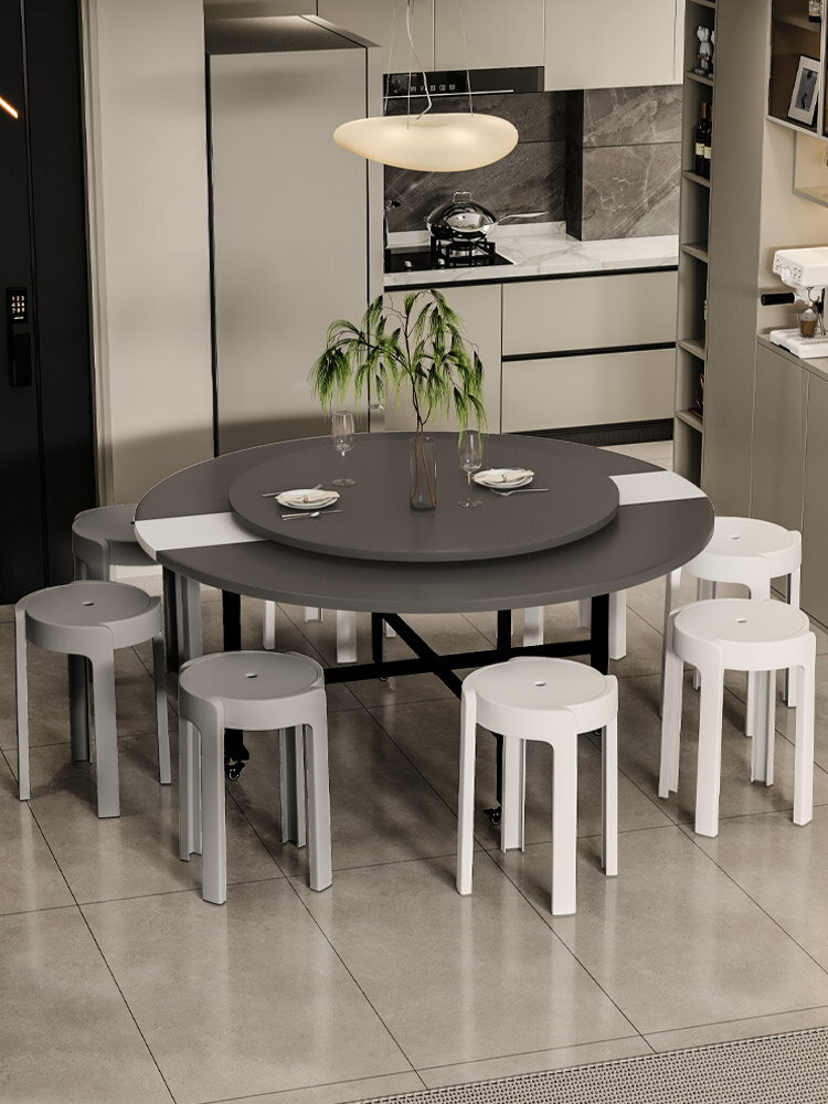 折疊餐桌家用小戶型折疊桌可移動多功能酒店圓桌帶轉盤吃飯圓桌子