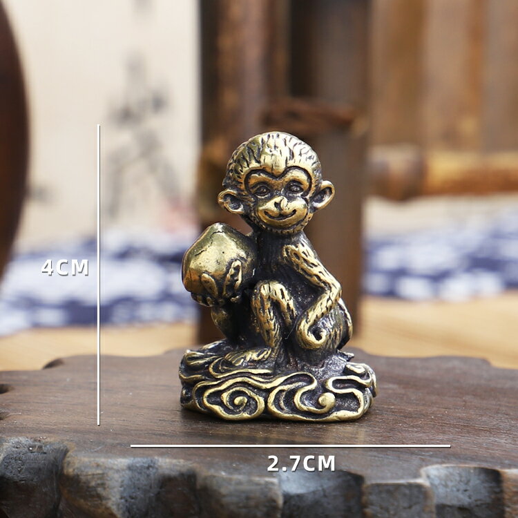 仿古銅生肖猴子獻壽桃擺件家居飾品創意老人賀壽禮品黃銅工藝品
