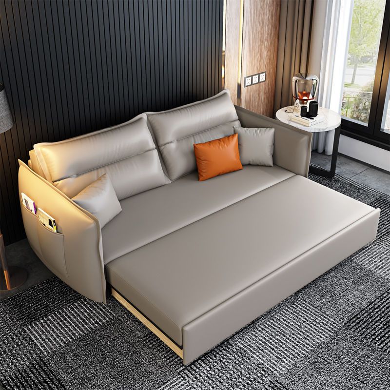 智能真皮沙發床兩用電動頭層牛皮多功能可折疊客廳雙人儲物伸縮床