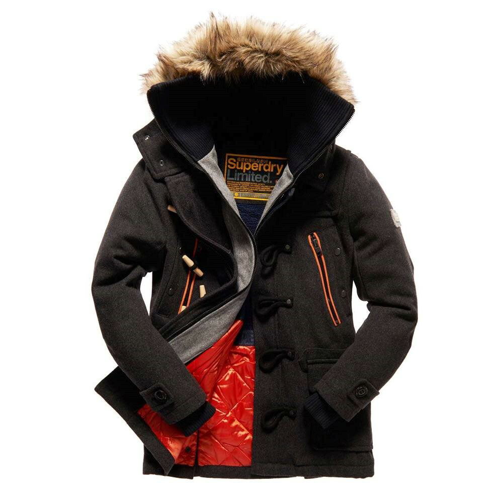 跩狗嚴選 極度乾燥 Superdry Duffle 守衛者 海軍 多口袋 牛角扣 軍裝 羊毛 外套 深灰色 加厚保暖