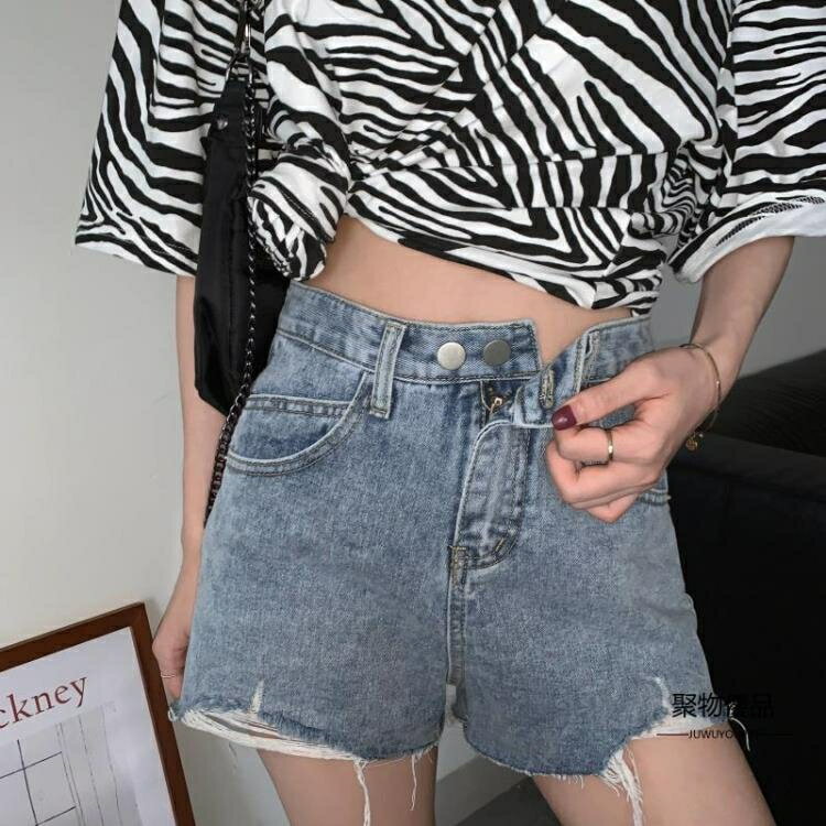 女生牛仔褲推薦，女生牛仔褲推薦-牛仔寬褲推薦到牛仔短褲女破洞闊腿褲高腰a字超熱褲寬鬆褲子【聚物優品】