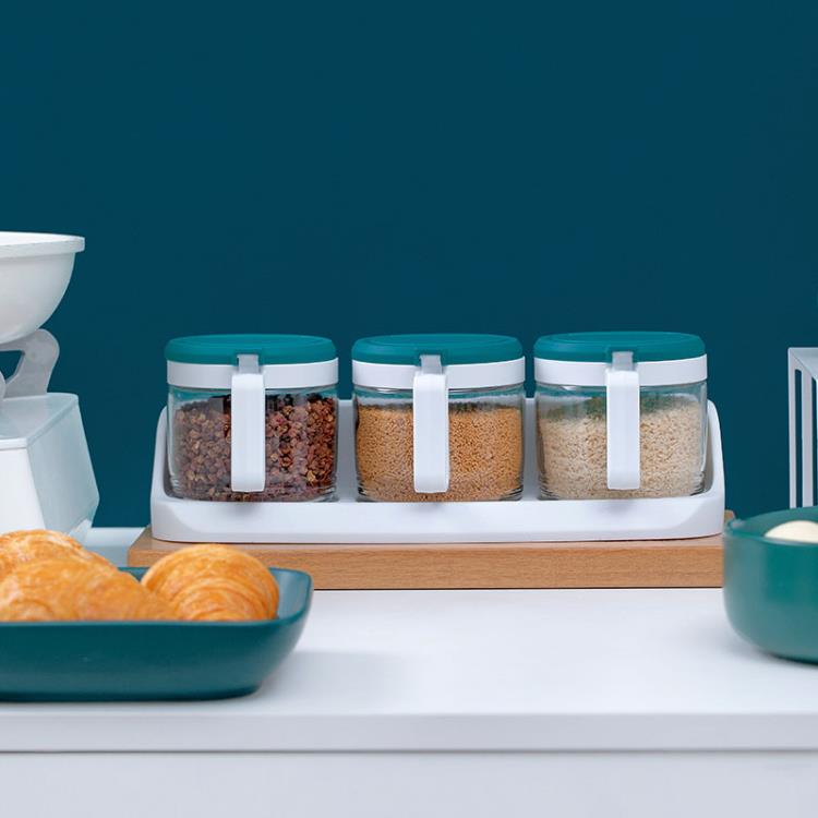 茶花玻璃調料盒家用調味罐調料瓶套裝鹽罐廚房調料罐調味盒調味料「限時特惠」