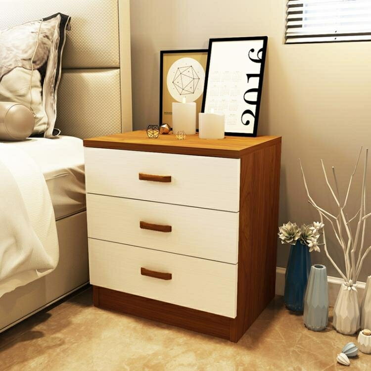 歐式床頭櫃簡約現代白色烤漆韓式床邊櫃特價簡易儲物櫃實木二斗櫃QM 【麥田印象】
