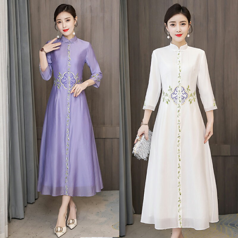 春新款國風元素漢服裙中國風復古風日常女裝旗袍改良版連衣裙