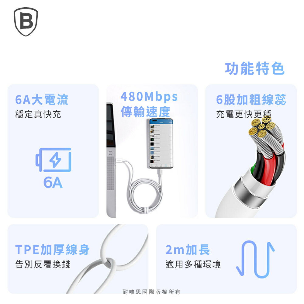 【Baseus倍思】100W優勝 USB to Type-C 快充數據線 / 傳輸數據線 / 充電線 1