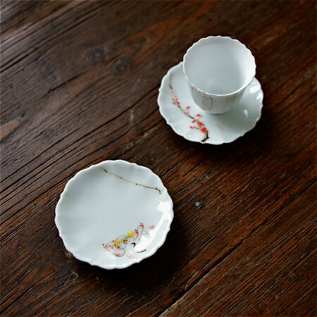 純手繪花鳥影青釉瓷茶托 景德鎮陶瓷器 茶杯托茶道手工茶具杯墊子