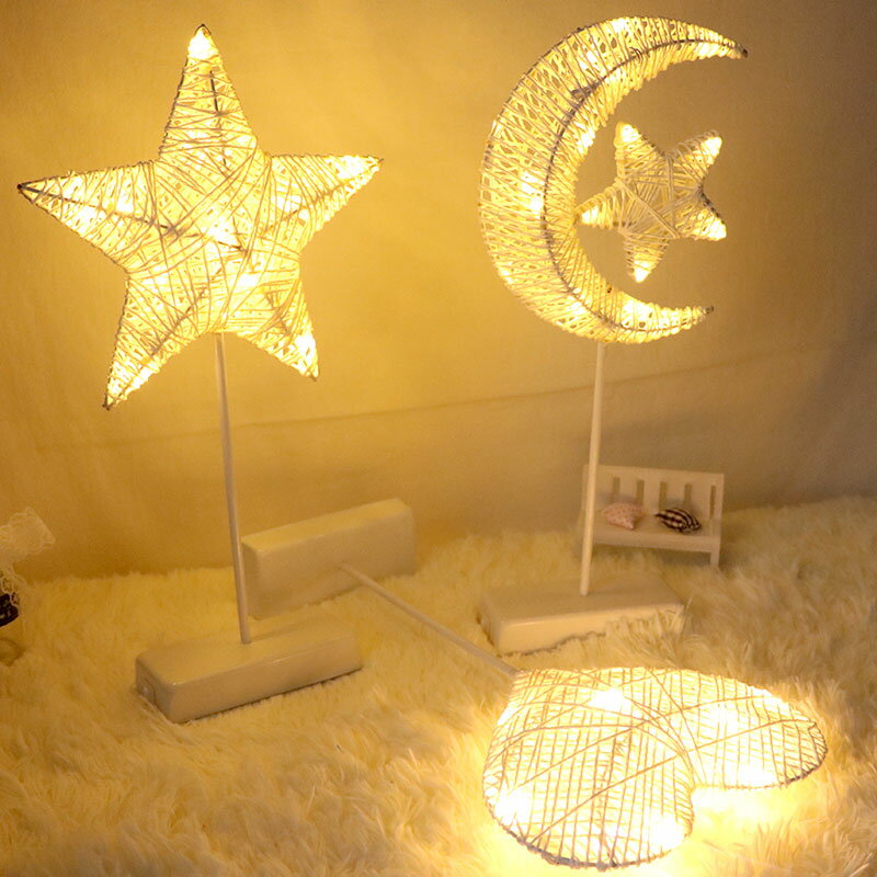 房間裝飾燈布置LED小夜燈星星燈藤編燈創意網紅拍照北歐風格