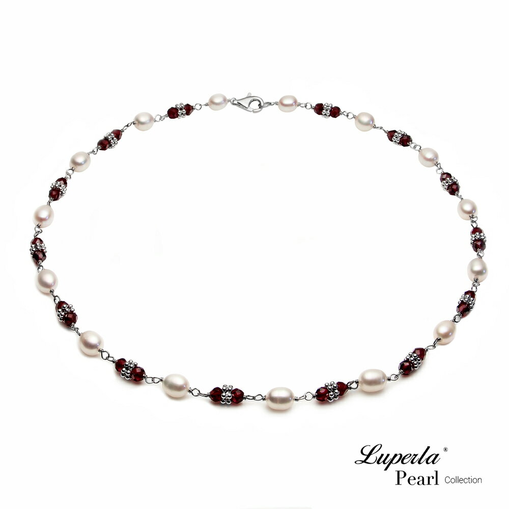 大東山珠寶 天然淡水珍項鍊 切割拋光紅石榴石 925銀鍊