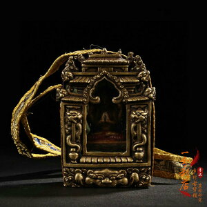 西藏回流純銅雙龍柱觀音菩薩佛像嘎烏盒掛墜居家修行隨身腰掛配飾