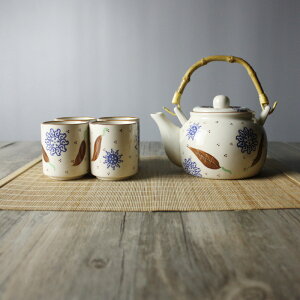送竹托盤 復古手繪茶具日式和風景德鎮茶具套裝家用陶瓷茶壺茶杯