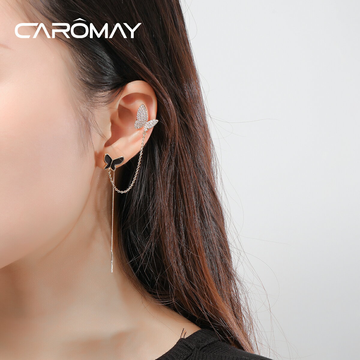 CAROMAY蝴蝶結流蘇耳夾女氣質簡約浪漫無耳洞耳骨夾單只耳飾新款 3