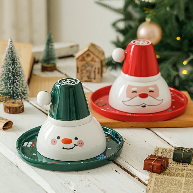 創意可愛圣誕餐具禮物派對平安夜節日圣誕老人造型碗盤杯三件套裝
