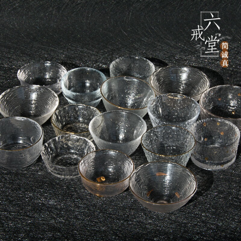 日式錘紋玻璃品茗單杯描金水晶透明耐熱手工主人茶杯功夫茶具茶。