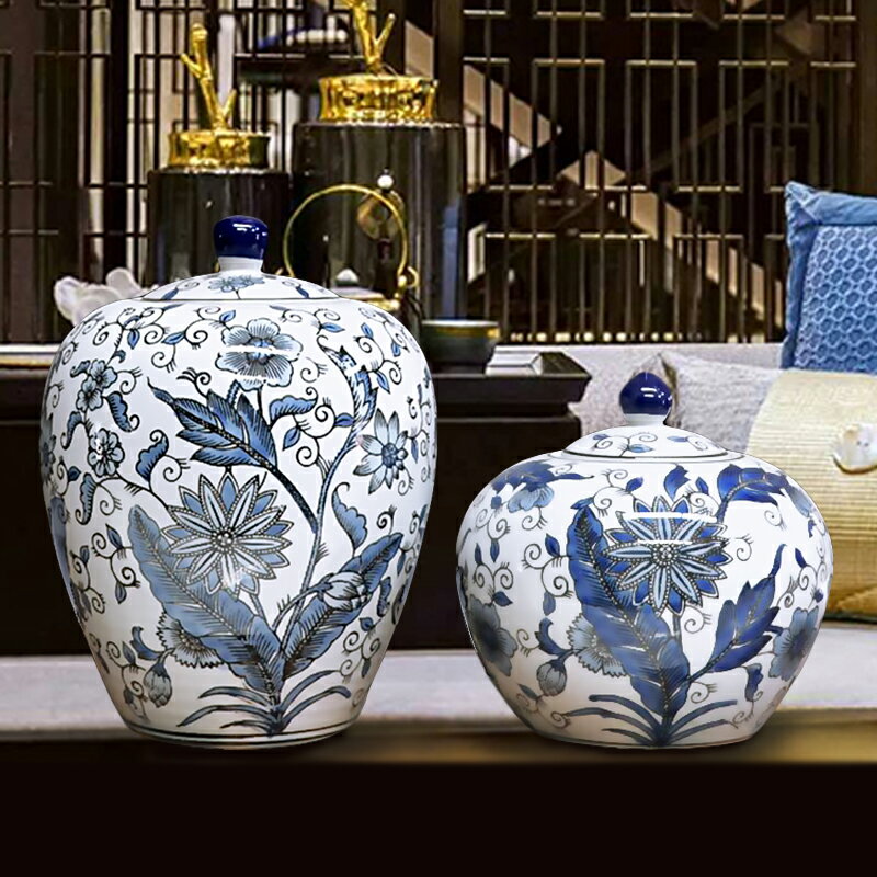 新中式瓷器陶瓷擺件 青花瓷家居瓷裝飾罐 餐廳博古架陶瓷裝飾擺設