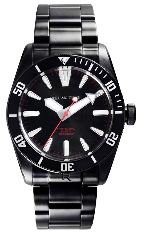RELAX TIME 海神系列 300米潛水機械腕錶 (RT-77-5-1) 黑