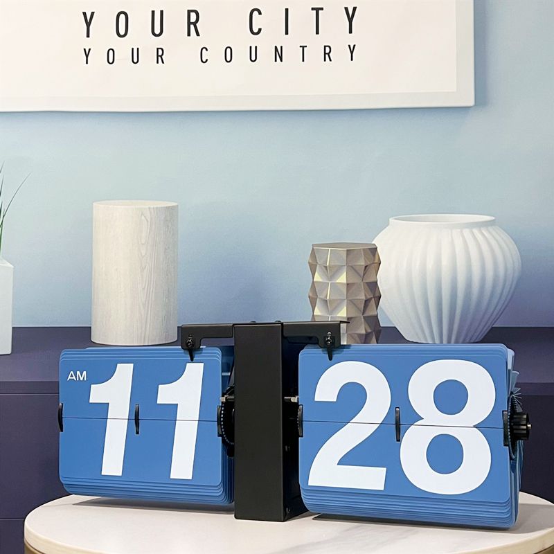北歐家用機械自動翻頁時鐘桌面客廳時尚掛鐘大號數字臺式翻頁鐘表