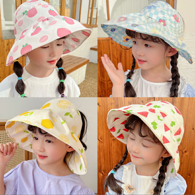 女童大檐遮陽帽寶寶超可愛空頂帽夏季出游兒童可折疊太陽帽防曬帽