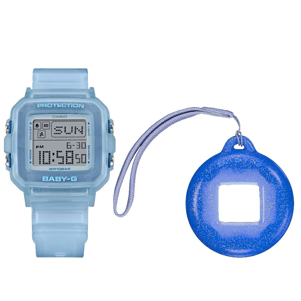 CASIO 卡西歐 BGD-10系列 BGD-10KG-2 +PLUS系列錶殼圓形吊飾套組Y2K風格腕錶 藍色 39mm｜樂天領券現折★全館特惠中★指定刷卡回饋10%