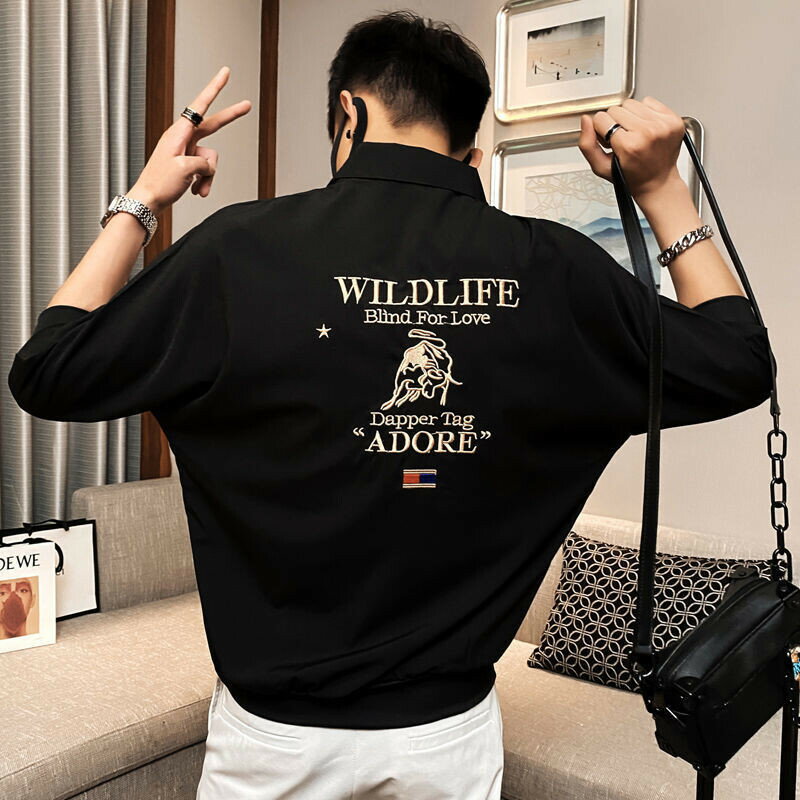 【夏上新】韓版襯衫男 短袖襯衫 男裝上衣刺繡襯衫男夏季韓版寬鬆五分袖衣服男潮流帥氣短袖網紅中袖襯衣男