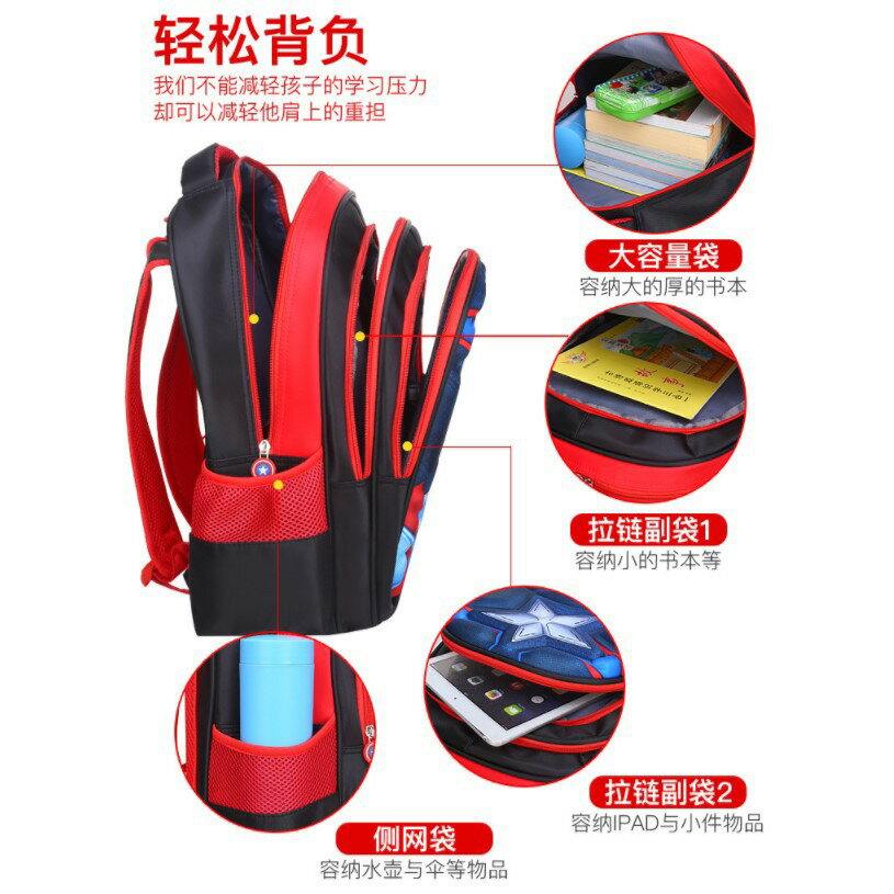 櫻桃嚴選 大班/國小1-6年級 英雄聯盟護脊護背 卡通國小書包 雙肩書包 小學生書包 蜘蛛人 蝙蝠俠 美國隊長 超人 8