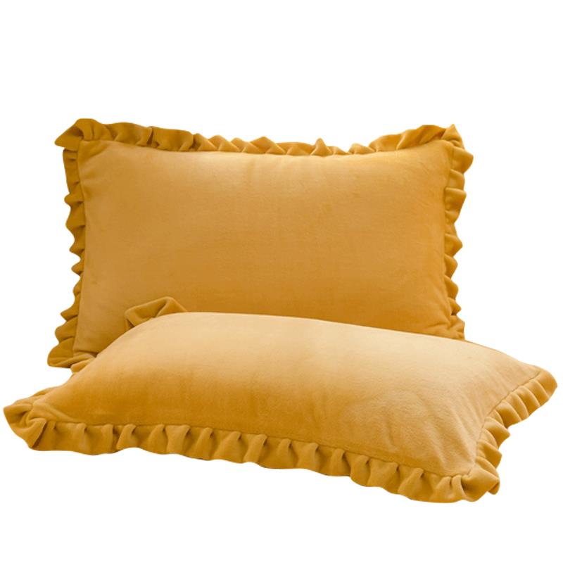 南極人牛奶絨枕套一對裝冬天毛絨枕頭套加厚花邊枕芯套單人純色枕