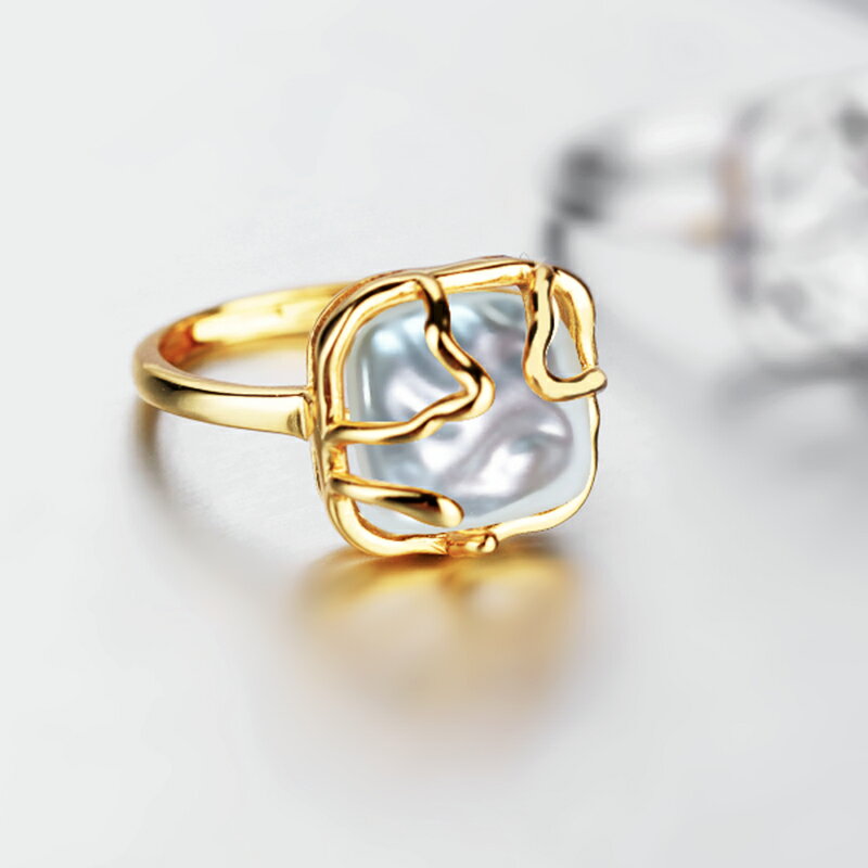 S925純銀戒指空托DIY鑲嵌珍珠蜜蠟琥珀禮物開口女生方形戒托10*10