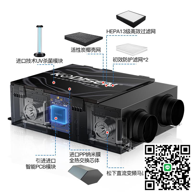 KODISEN中央空調新風系統家用靜音全熱交換器新風機換氣PM2.5凈化